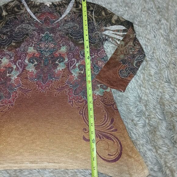 Reba Women’s Top L Large Boho Fairy Paisley Ombre Tunic Shirt Glitter Long - Picture 4 of 8